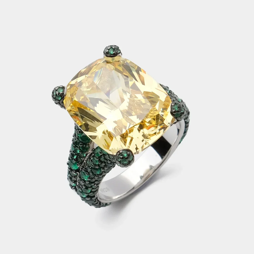 

AB/925 Standard Silver set with high carbon diamonds and zircon Luxury chartreuse chic banquet ring Women's jewelry.