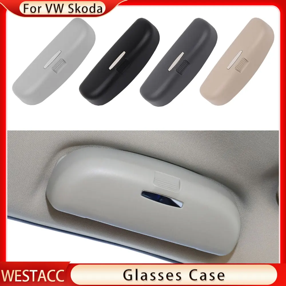 ABS 4 Colors Car Glasses Case Holder for Volkwagen VW Touareg for Skoda KAROQ KODIAQ Sunglasses Storage Box Accessories