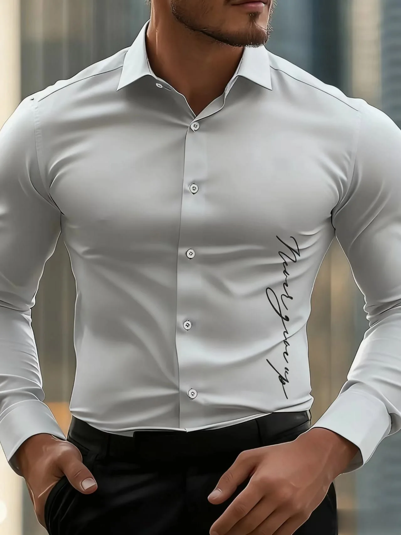 New trend, men's solid-color professional shirts, elegant button-down shirts, long-sleeved lapel style, comfortable and casual s