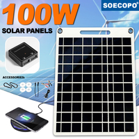 100W Solar Charger with Dual USB Ports, Waterproof & Portable Solar Panel for Outdoor Camping, Hiking, Emergency Devices