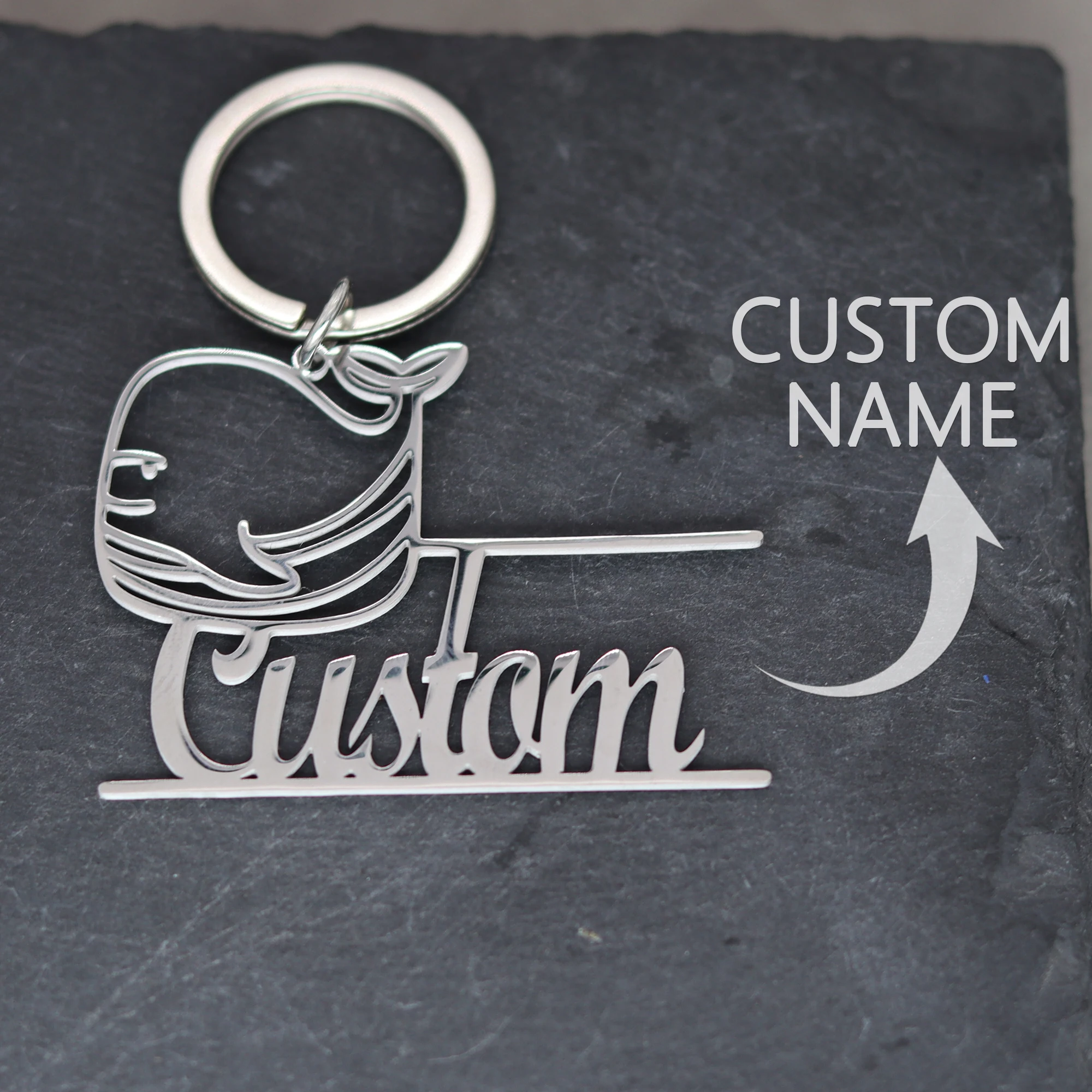 Customizable Cute Fish Shapes Stainless Steel Keychain With Personalized Name Lettering Perfect Gift for Animal Lovers