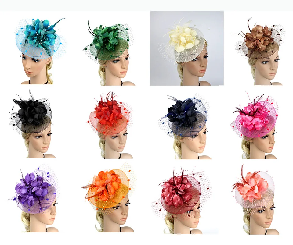 Fascinator a rete elastica elegante unico Fascinators per fiori con broccia di piume multicolori accessori da sposa con fascia per le donne