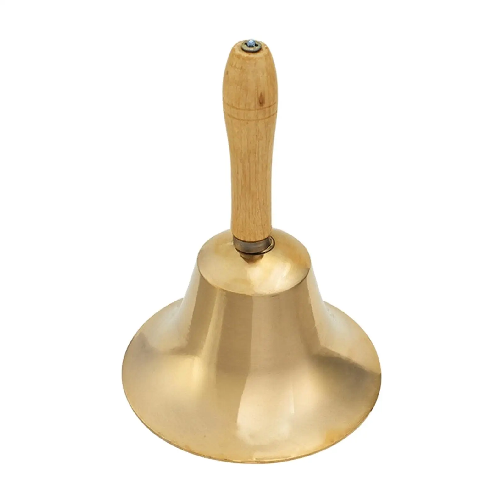 Solid Brass Hand Bell with Wooden Handle Loud Polished Brass Hand Call Bell Traditional Large for Classroom, Pet Training