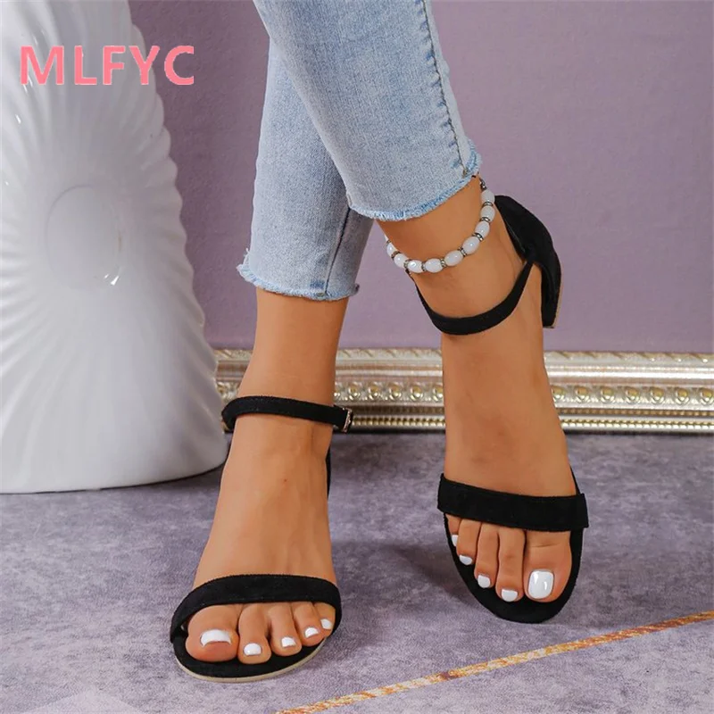 Summer New Style One Belt female Sandals Versatile Thick Heel Fairy Style Low Heel Women\'s Shoes luxury sandals women designers