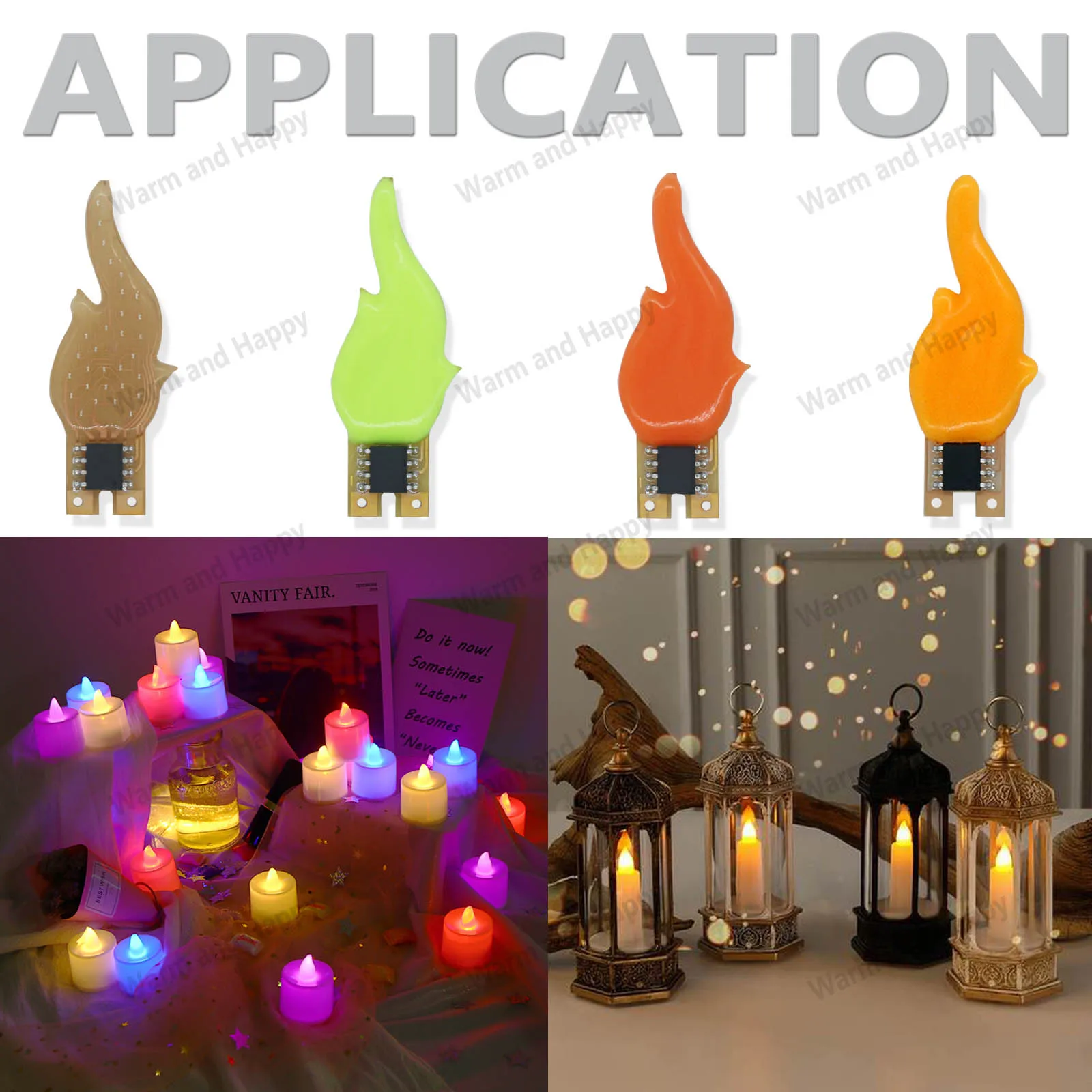 LED Double Flashing Flame Candle Light DC3V 20mA Red Blue Green Pink Warm white Camping Party Restaurant Decorative Light DIY