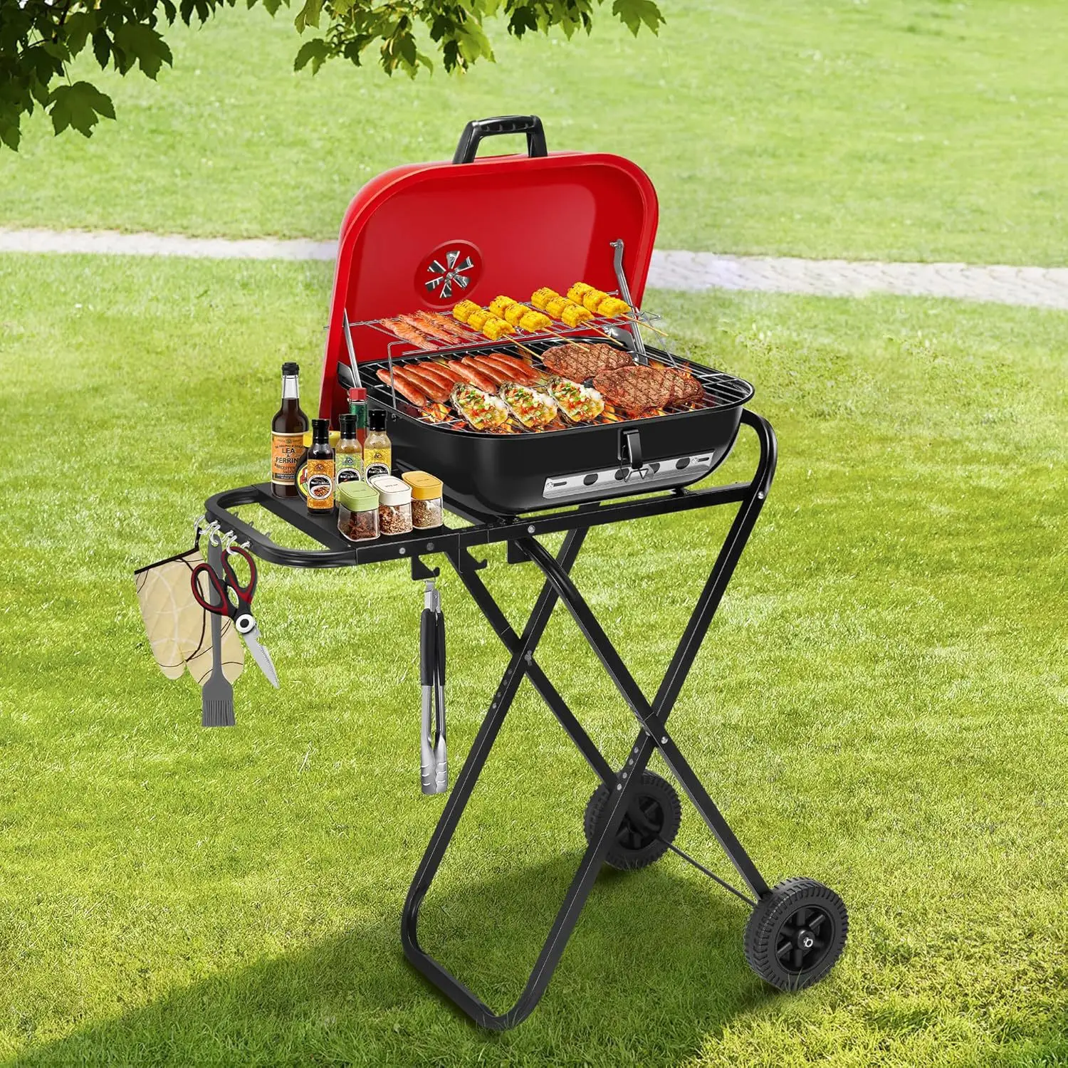 

Suitable for Export outdoor courtyard 18.5 inch hamburger grill BBQ grill hand push folding frame charcoal grill wholesale