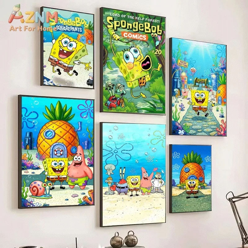 Canvas Poster SpongeBob SquarePants Pineapple House Cartoon Unframed Wall Print Funny Aesthetic Dorm Room Home Decor GifT
