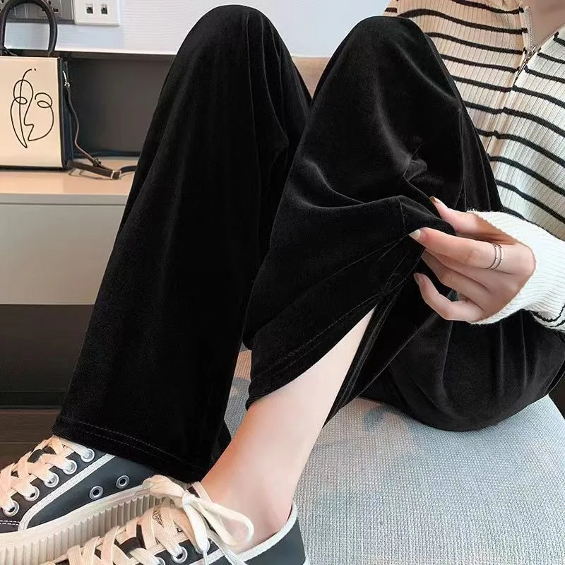Pantaloni a gamba larga in velluto donna elegante accogliente autunno inverno elegante casual solido nero tutto-fiammifero comodo semplice pantaloni Ulzzang