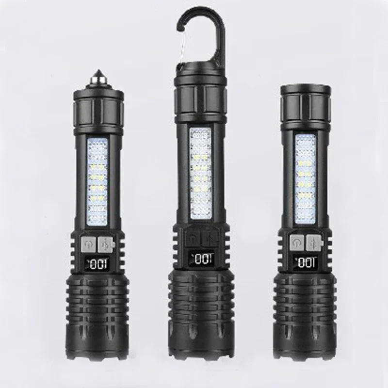 

New Strong Light Flashlight USB Rechargeable Outdoor Lighting Multi-Function Zoom Flashlight With COB Work Lights