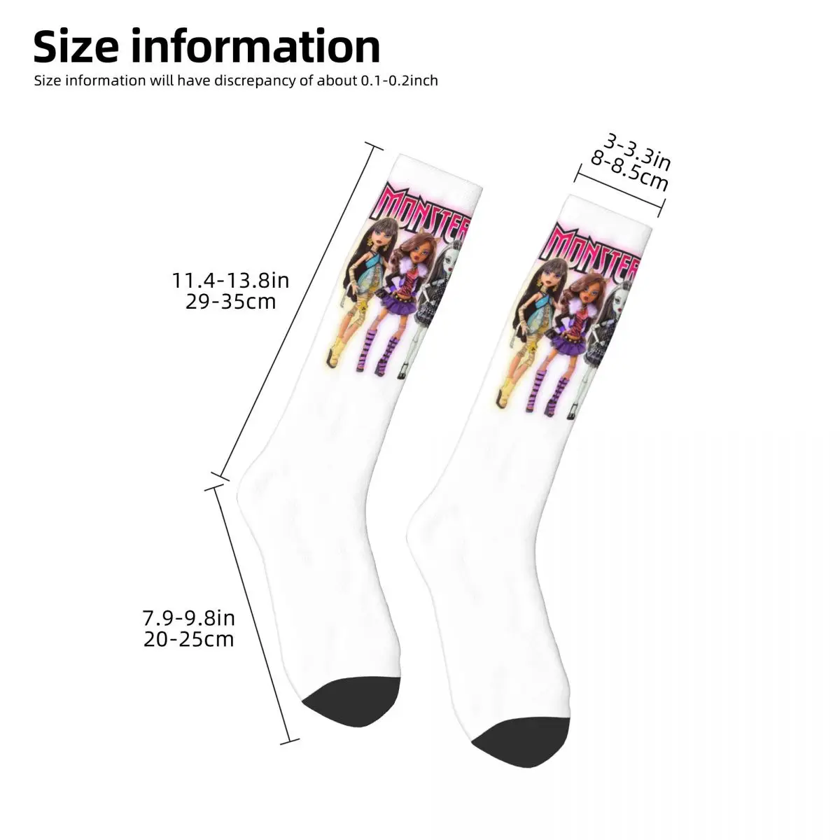 Monster High Doll Pretty Pink Pattern Socks Harajuku Sweat Absorbing Stockings All Season Long Socks for Unisex Birthday Present