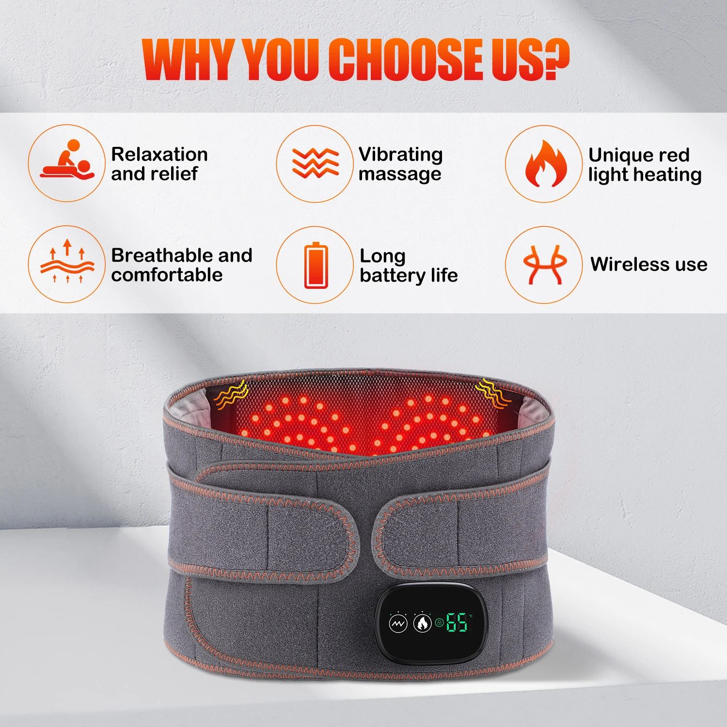 Electric Heating Belt Waist Massager Vibration Red Light Hot Compress Physiotherapy Lumbar Back Support Brace Pain Relief Charg