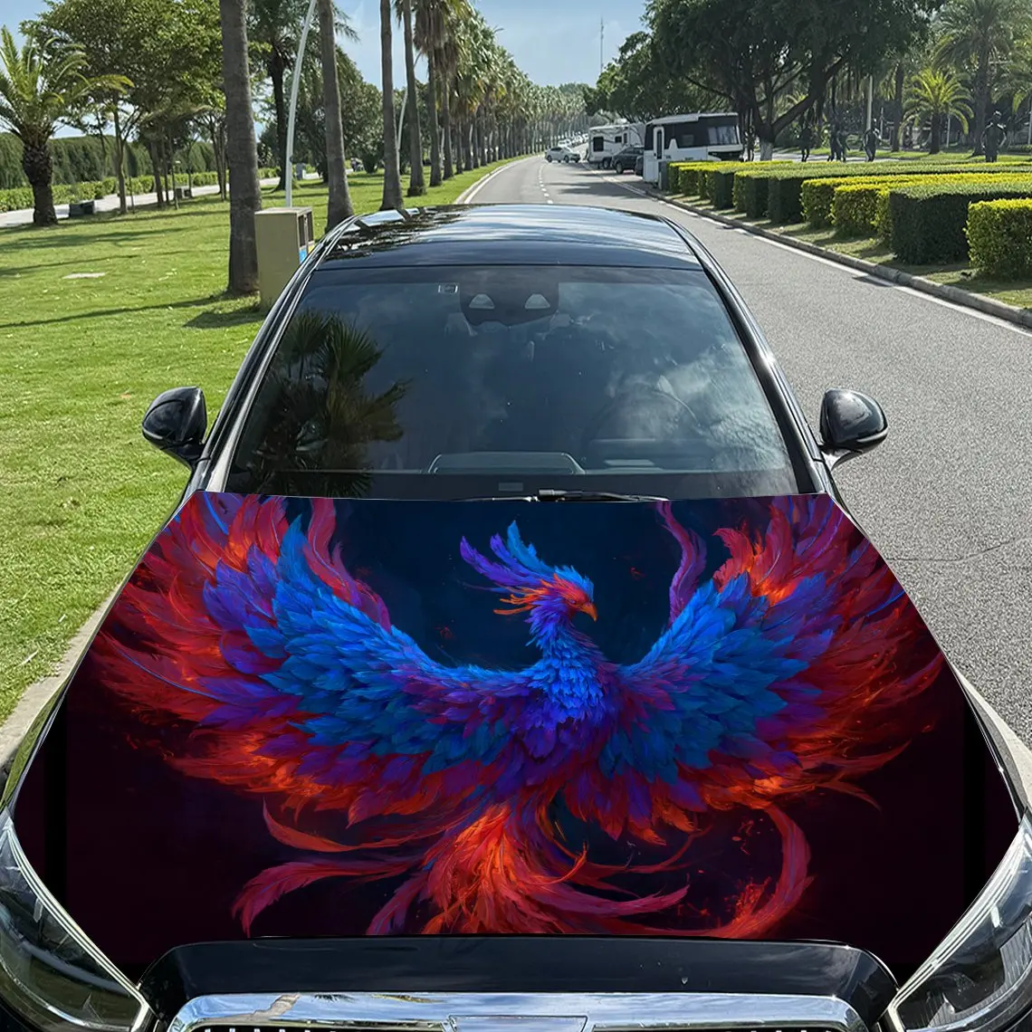 

Colorful - Flaming Wing - Spreading Phoenix Car Vinyl Wrap, PVC Material Waterproof Car Hood Sticker, Self-Adhesive Scratch-Resi
