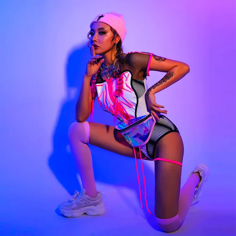 Streetwear kobiety ubrania hiphopowe Gogo kostium tancerza Rave zestaw odzież na festiwal muzyczny kostium sceniczny strój tancerza jazzowego DL9709 — zdjęcie 3