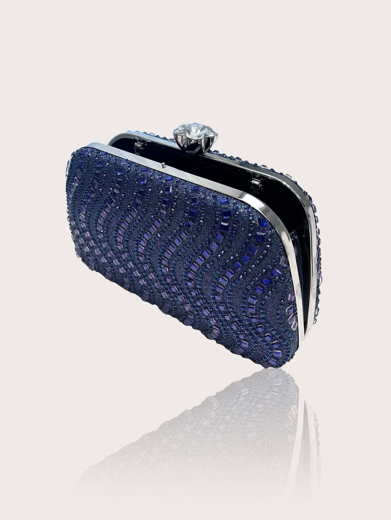 حقيبة صندوق مزخرفة من حجر الراين اللامع وحقيبة كلاتش، حقيبة سهرة نسائية رائعة وساحرة بألوان نقية، حقيبة سهرة نسائية أنيقة ومكررة، مع قلادة رائعة وأقراط وفساتين الزفاف، ومثالية للحفلات والفساتين والفساتين الضيقة #4