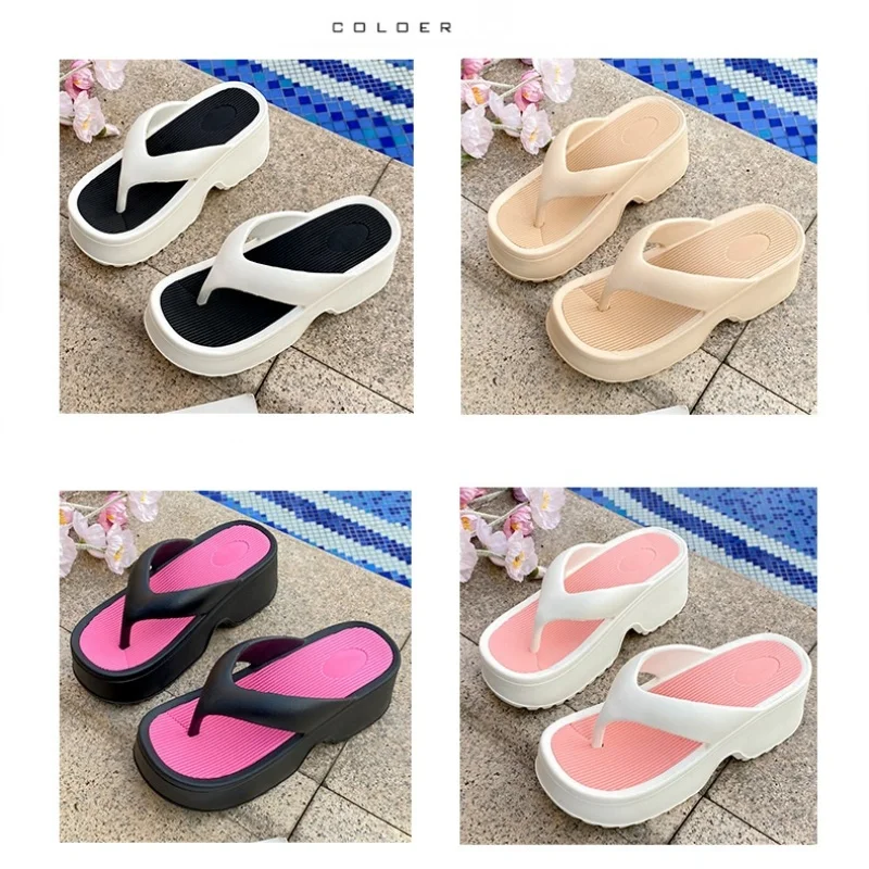 Women Non-slip EVA Slippers Girl Thick Sole Flip Flops lady Summer New Waterproof Beach Outside Sandals Comfortable Indoor Shoes