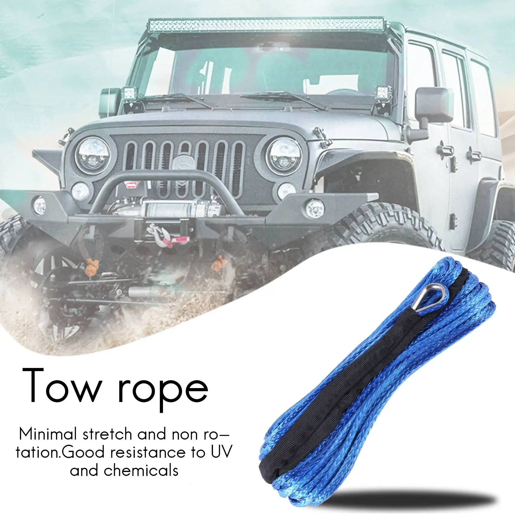 Super Sale 3/16 inch x 50 inch 7700 LBs Synthetic Winch Line Cable Rope with Protection Sleeve for ATV UTV (Blue)