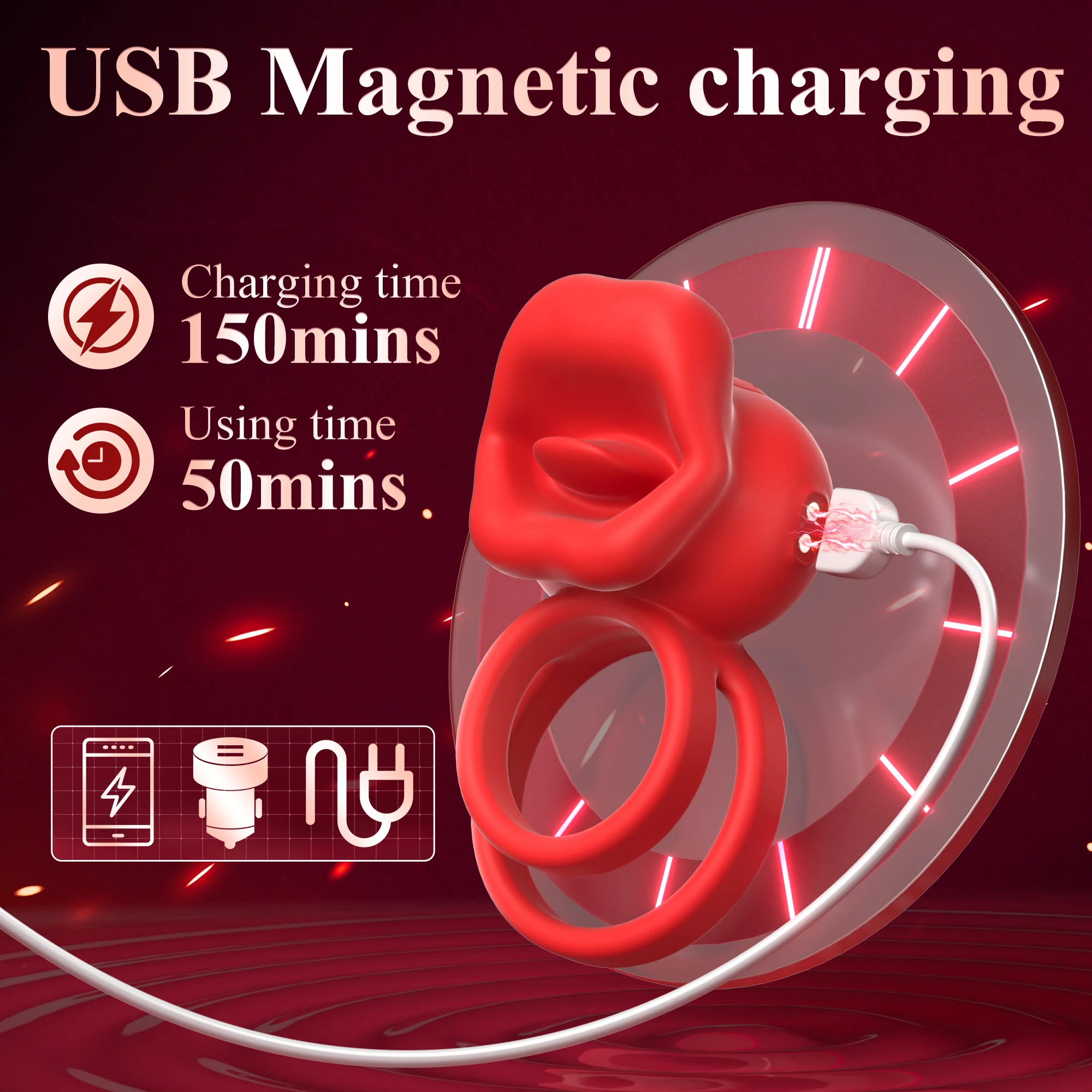 Penis Ring Vibrator Cock Ring with Tongue Licking Clitoral Stimulator Men Ejaculation Delay Cockring Adults Sex Toys for Couples view 4