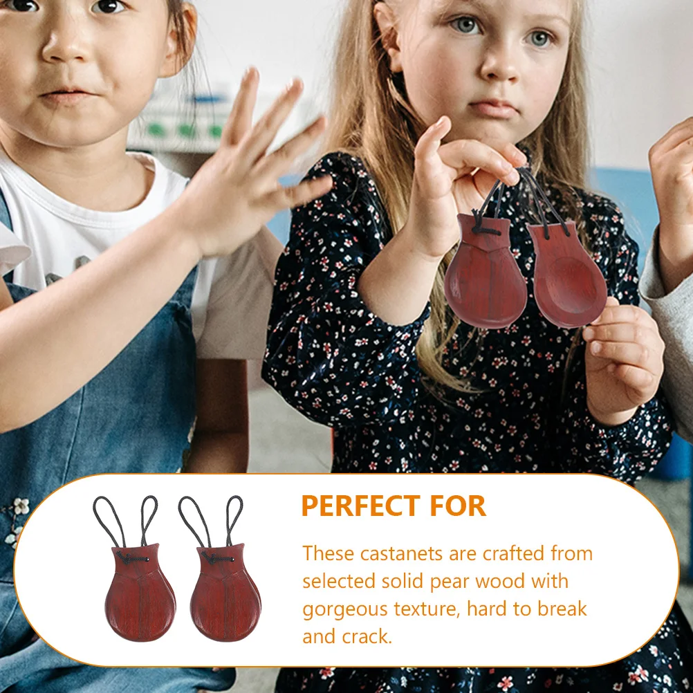 

2 Pcs Castanets Percussion Instrument Musical Aldult Instruments for Adults Pear Wood