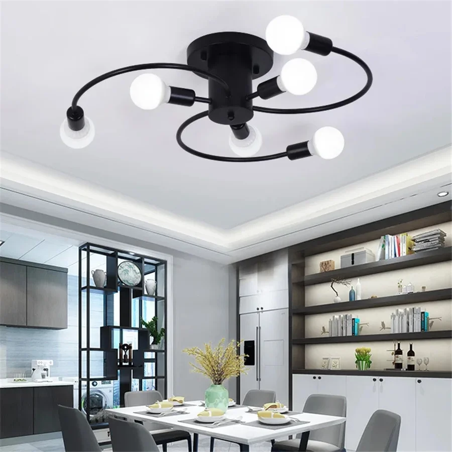 

New Retro Multiple Base LED E27 Ceiling Lights 6/8 Heads Black/Gold Chandelier Lights for Living Room / Bedroom Indoor Lighting