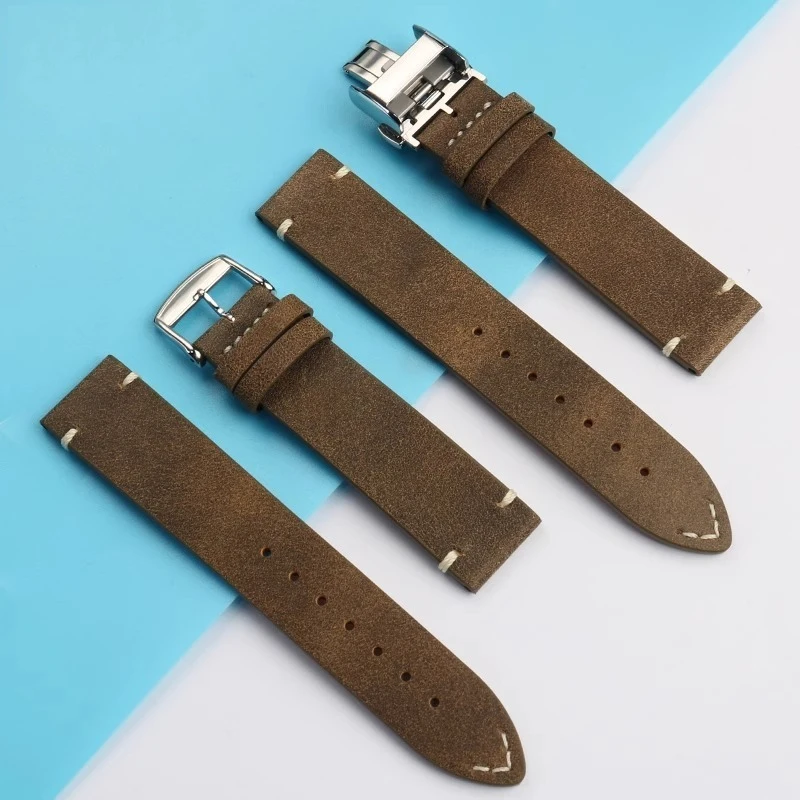 For Longines Freckle Collection Retro Cowhide Watch Bands Vintage Brown Matte Leather Bracelet Wristband 19mm Retro Style Strap
