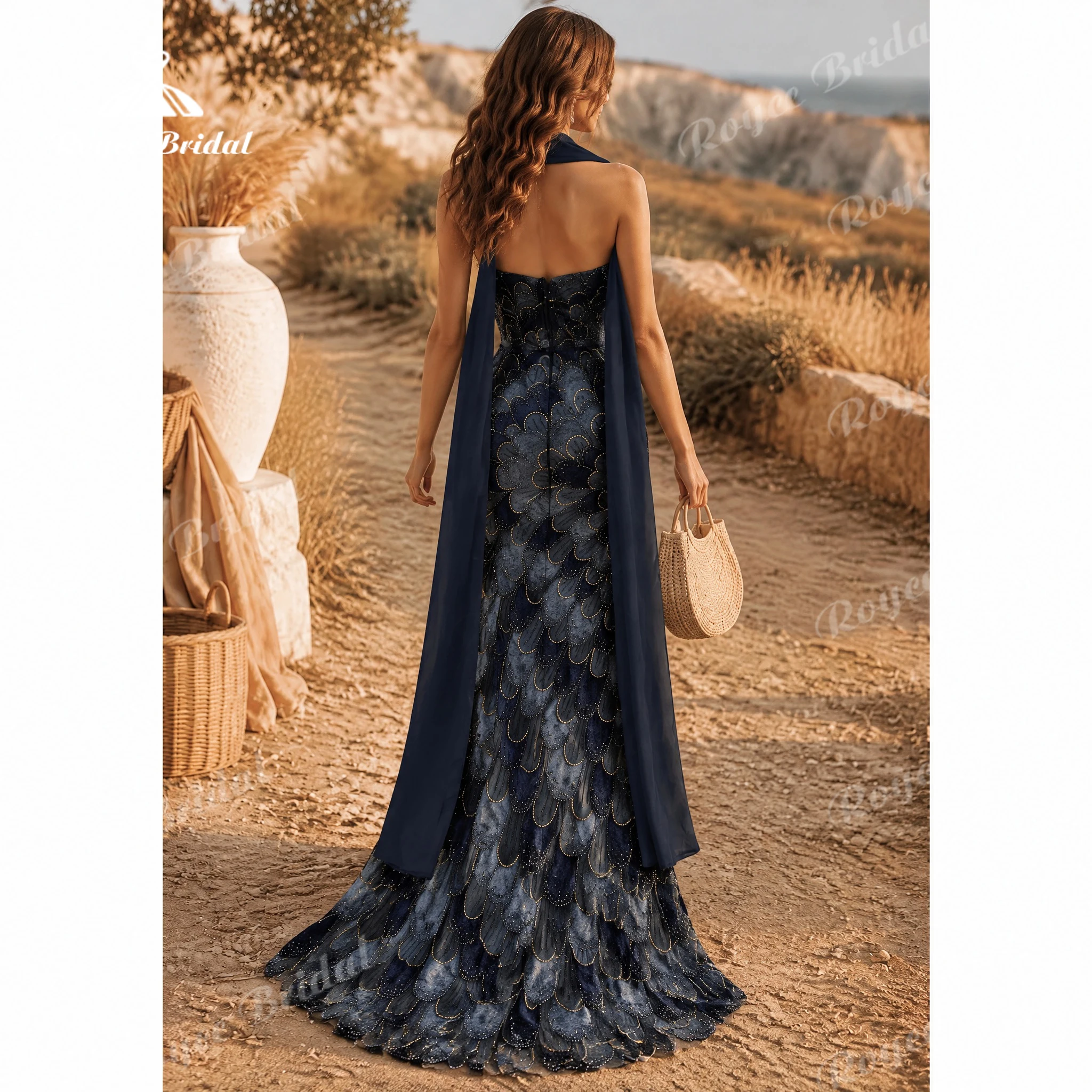 Navy Blue Sequin Mermaid Prom Dress 2027 Strapless Floor Length Evening Dress Women Formal Party Gown Customized