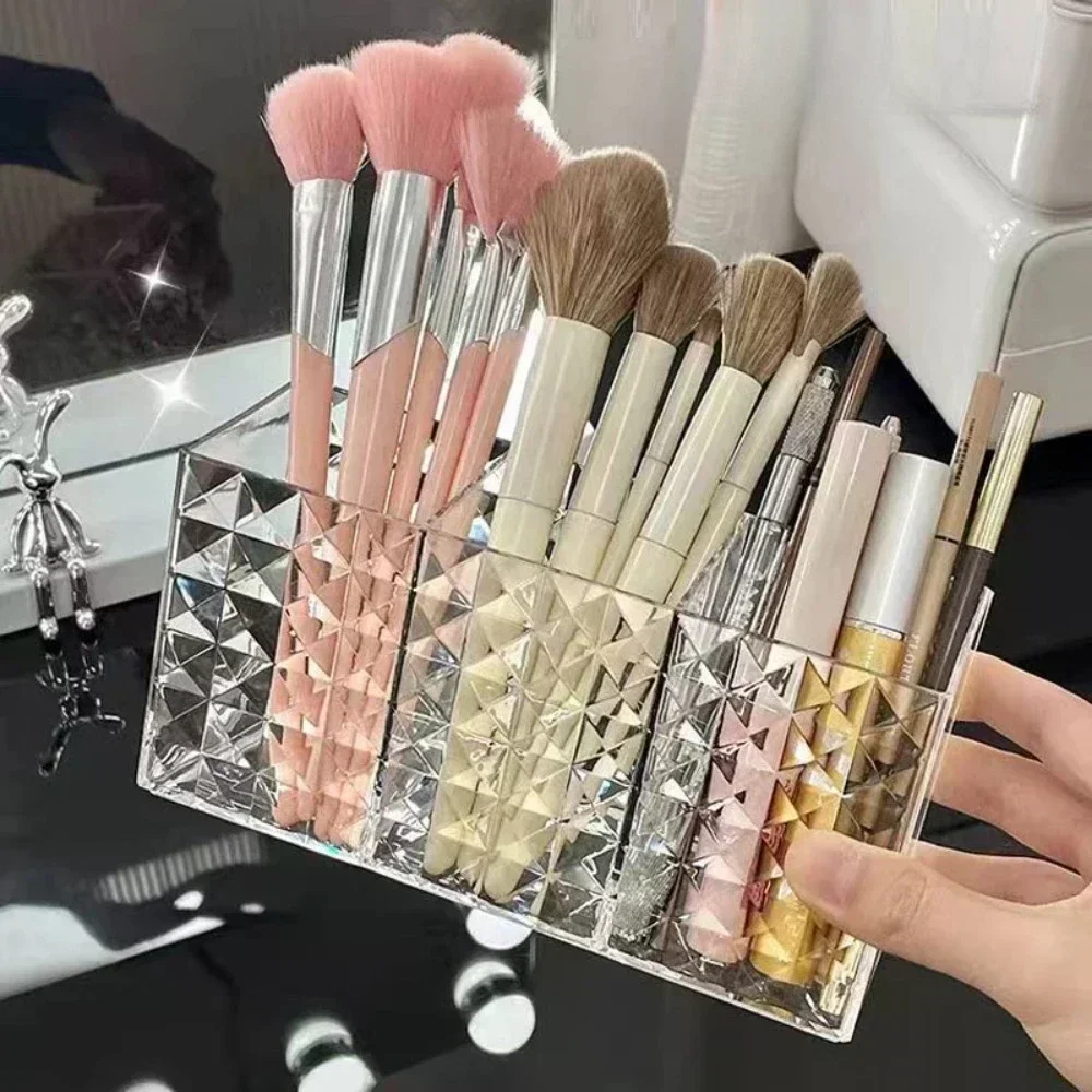 Clear Acrylic Makeup Brush Holder Desk Cosmetic Organiser Lipstick Storage LipstickStorage Holder Stand Diamond Makeup Tools