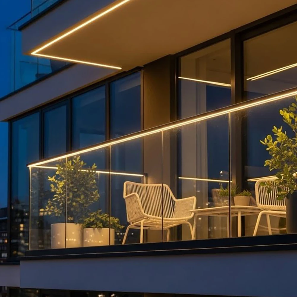 LED Light With U-slot Glass Balcony Railing Accessories, Custom Modern Black Frameless Glass Railing Kit System For Stair Decks