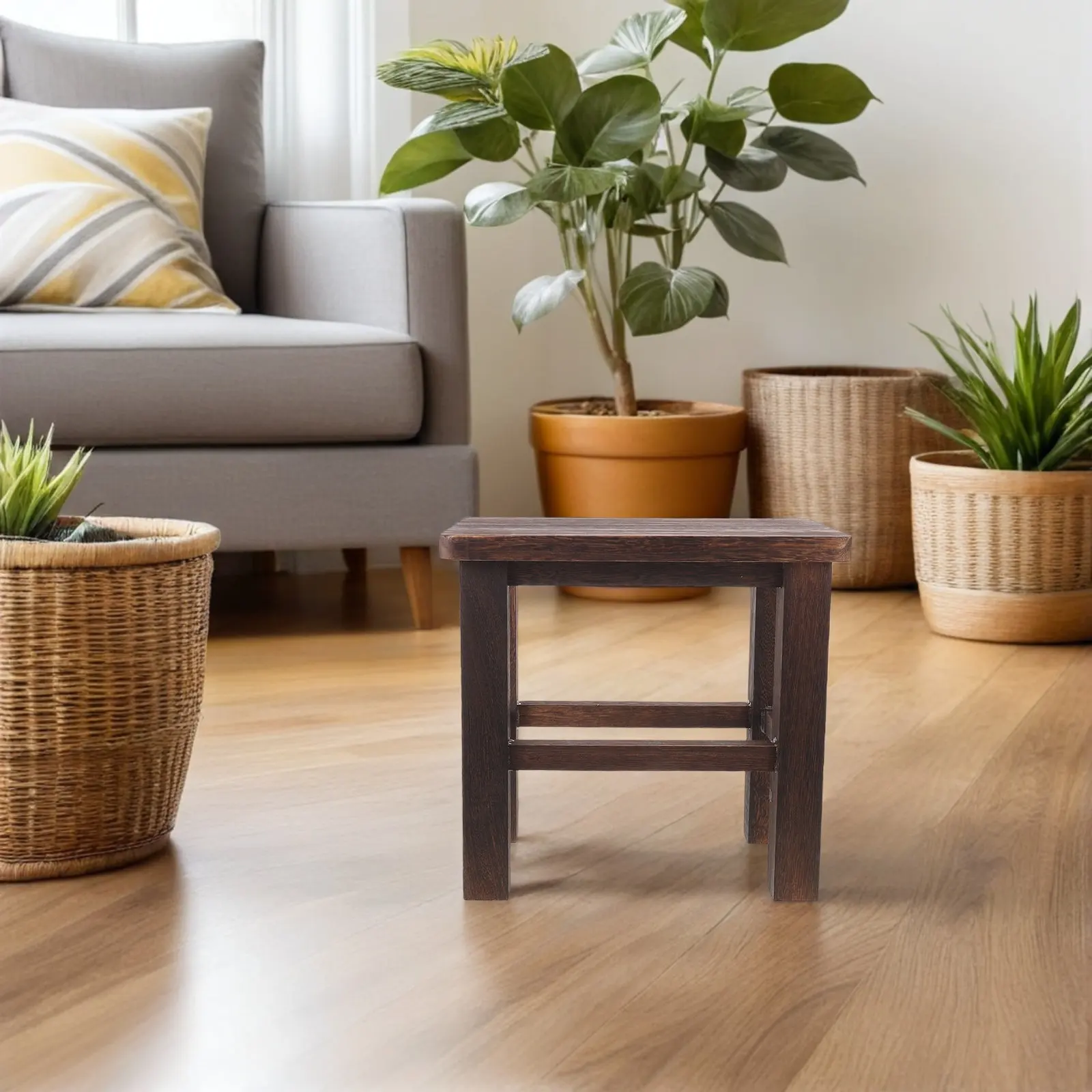 Wooden Plant Stool Rustic Vintage Low Wood Footstool Shoe Changing Stool Flower Pot Stand Indoor Small Short Plant Bonsai Holder