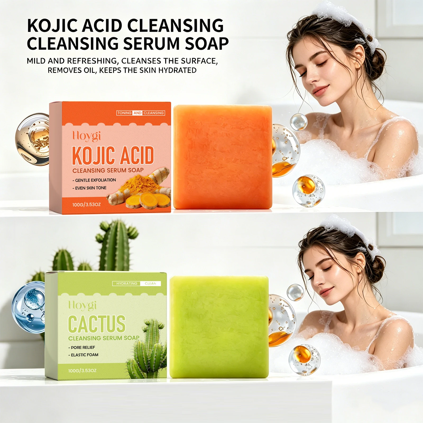 Cactus / Kojic Acid Cleansing Serum Soap Exfoliating Even Skin Tone Brightening Soap Removes Dirt Oil Smooth Hydrated Body Care