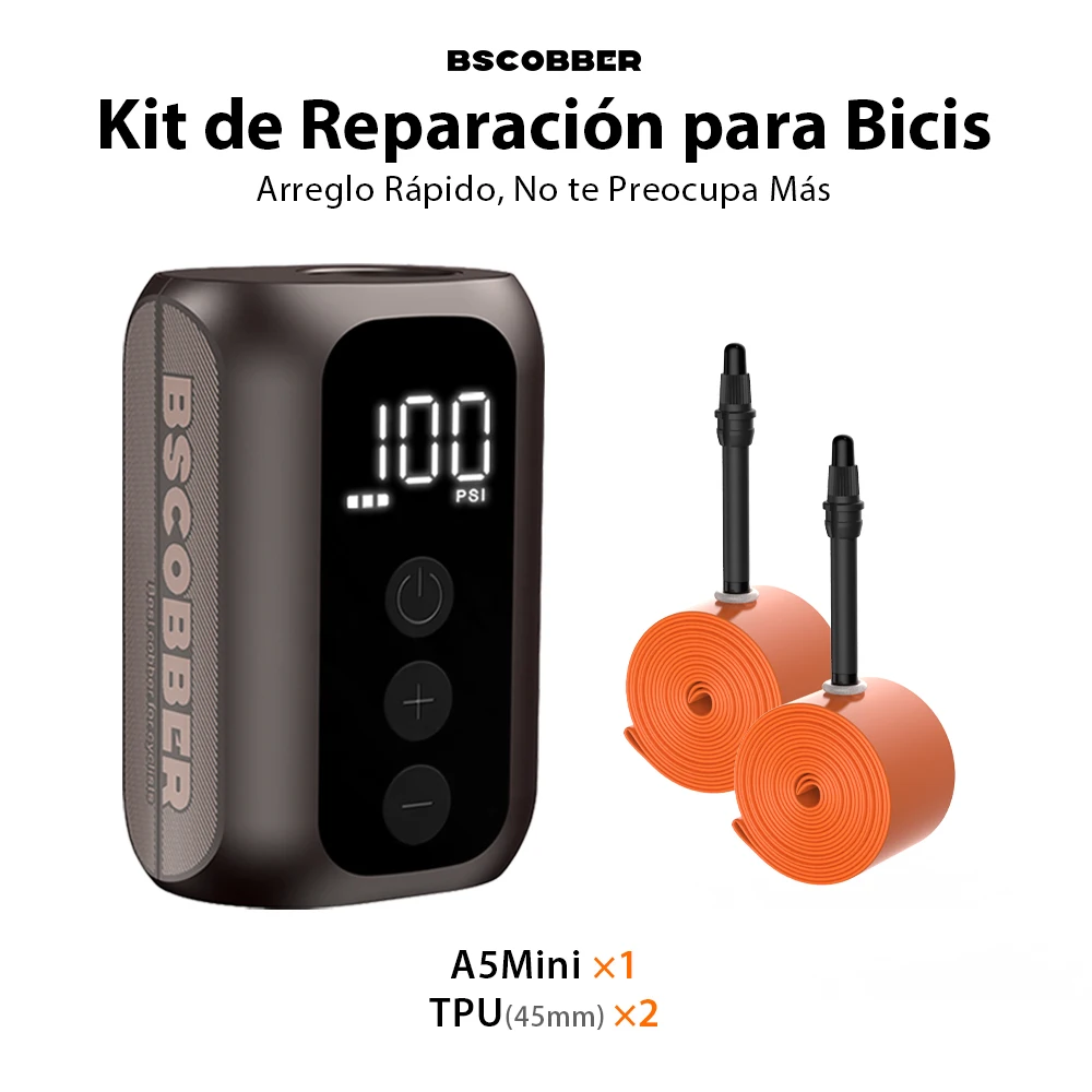 Imagen de Inflador de Neumáticos Portátil BSCOBBER, Bomba de Aire Inalámbrica Recargable A5mini para Bicicleta, Tubo de Bicicleta TPU 700c, Accesorios para Bicicleta