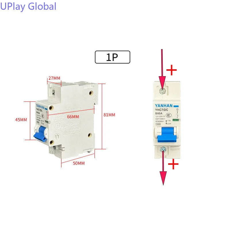 1-pole DC Mini Circuit Breaker for E-bikes Scooter Small Solar Systems DC12-125V 63A 80A 100A 125A 150A 200A 250A