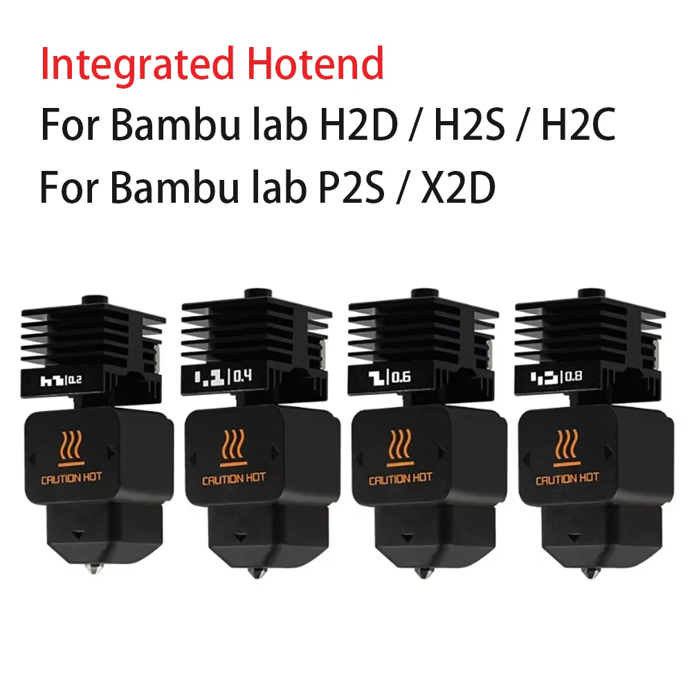 X2D Hotend High Flow für Bambu Lab P2S Hotend, einteilige Düse 0,2/0,8/0,6/0,4 mm, integrierte Hotend-Düse für Bambulab H2D H2C H2S