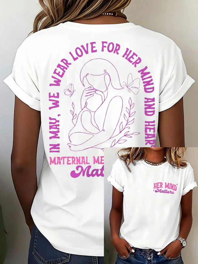 ilstile Women's Mental Health Print T-Shirts Short Sleeve  O Neck Female clothing Summer Black  Tops Casual Tees New Arrival