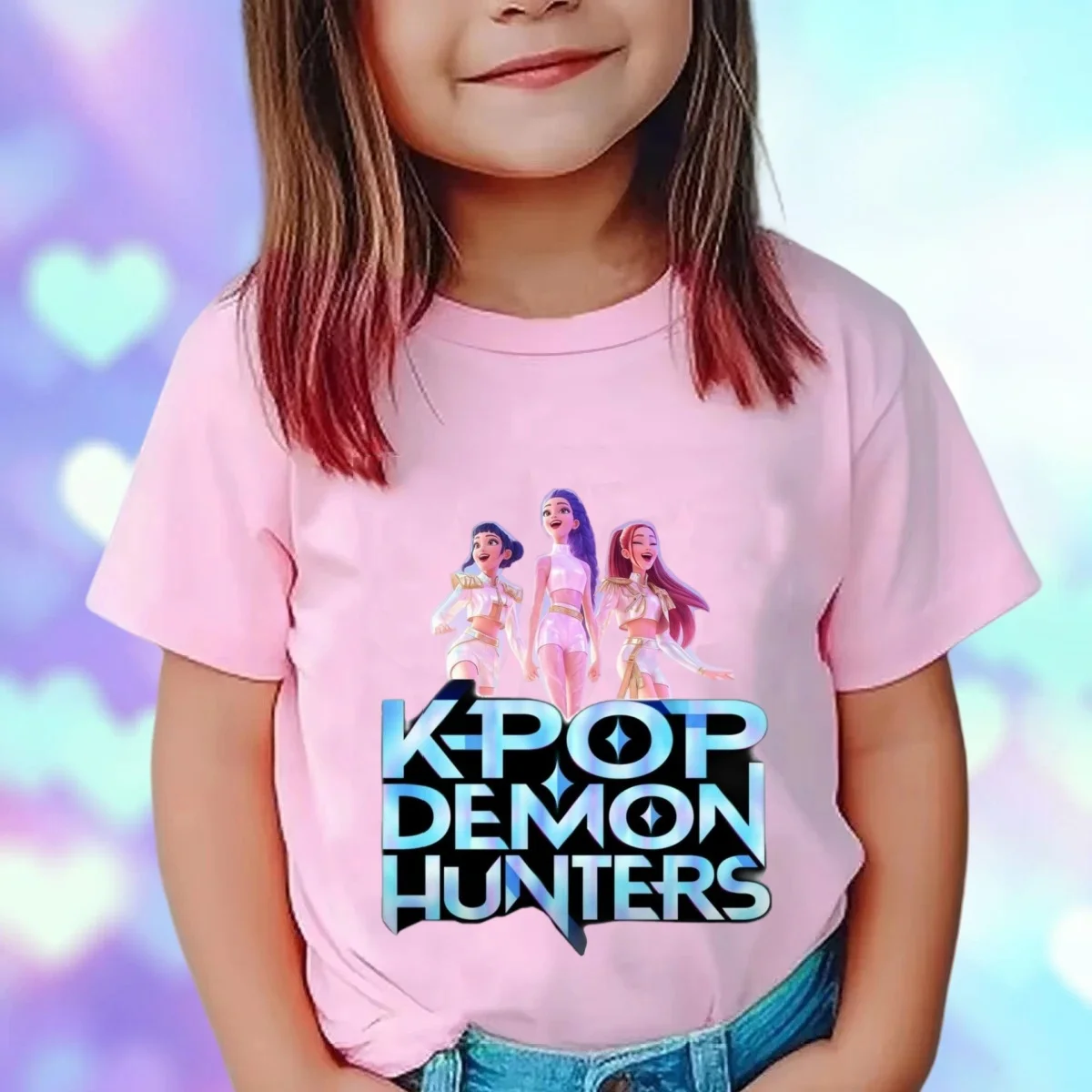 Kpop شيطان الصيادين ملابس الأطفال قصيرة الأكمام الوردي تي شيرت Kpop شيطان الصيادين النمر Harajuku التي شيرت للبنين بنات هدية #1