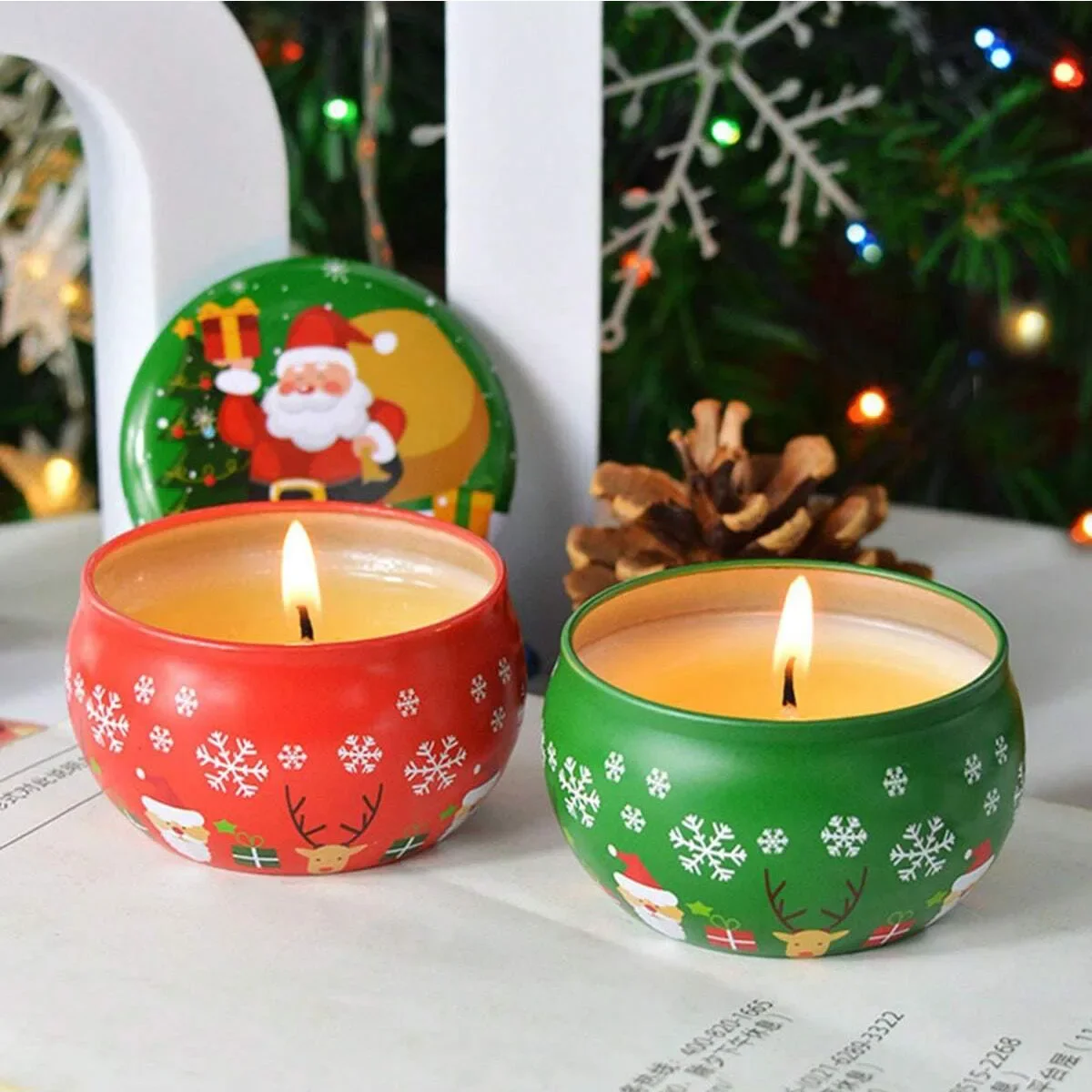 Aromakerzen mit Weihnachtsatmosphäre, Weihnachtsmann-Blechdose, Pflanzenformel, Aromakerzen, geeignet für Schlafzimmer und Wohnzimmer