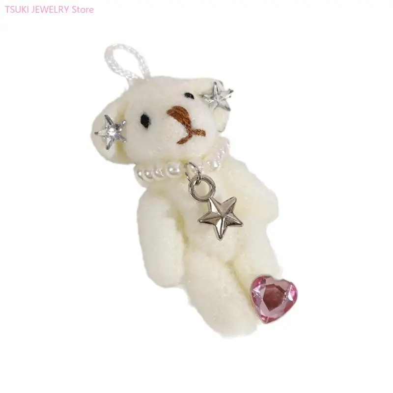 Plüsch-Schlüsselanhänger in Bärenform, Taschenanhänger, niedlicher Rucksack-Anhänger, Plüschpuppen, Schlüsselanhänger, Plüschmaterial für Mädchen und Teenager – Detail 8
