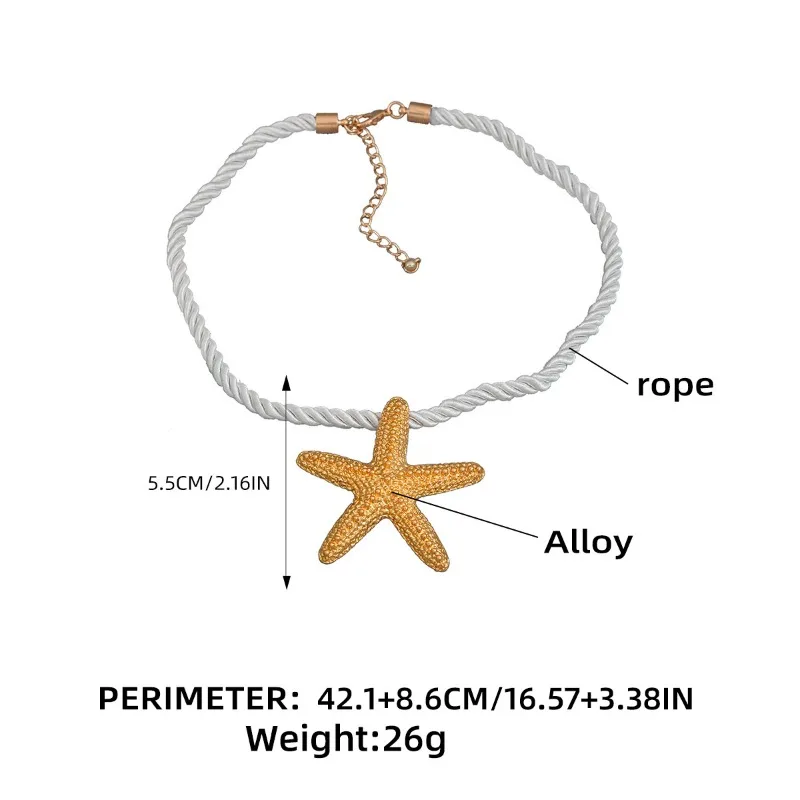 Exaggerated Boho Metal Big Starfish Star Pendant Choker Necklace Women Summer Punk White Chunky Chain Y2K Jewelry Accessories