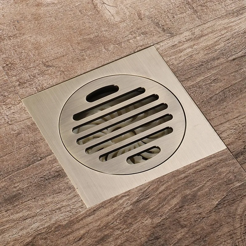 Black/Antique Brass Floor Drains Square 10×10 CM Bathroom Shower Floor Drain Waste Grate With Hair Strainer Hardware Accessories
