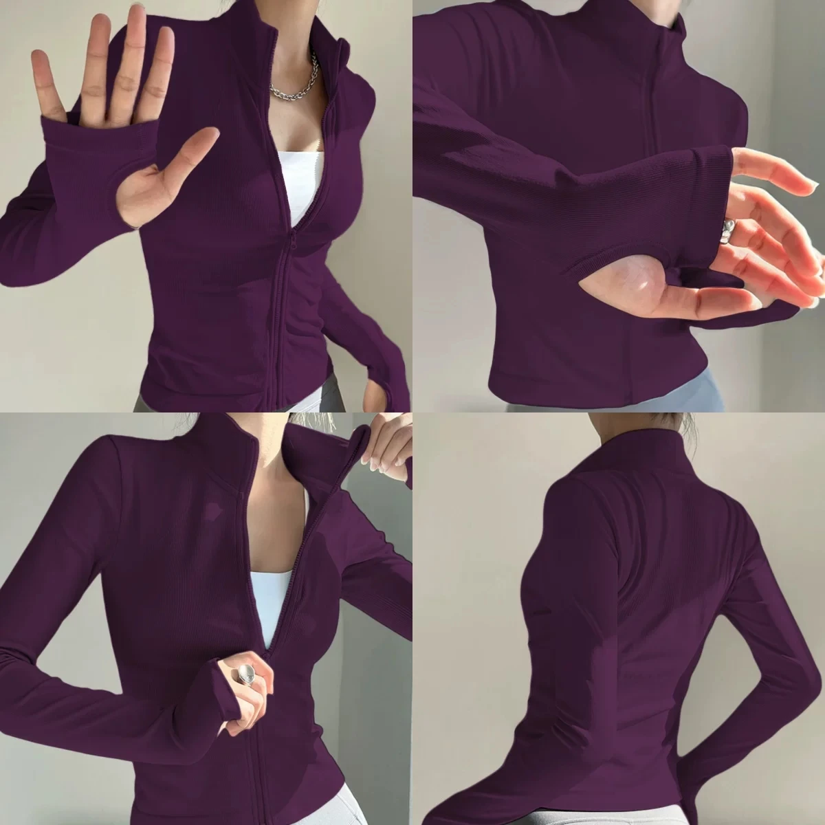 

Женская куртка для йоги миди, спортивная одежда для фитнеса на полной молнии, приталенный крой, трикотажная ткань, средняя эластичность, однотонный цвет, все сезоны