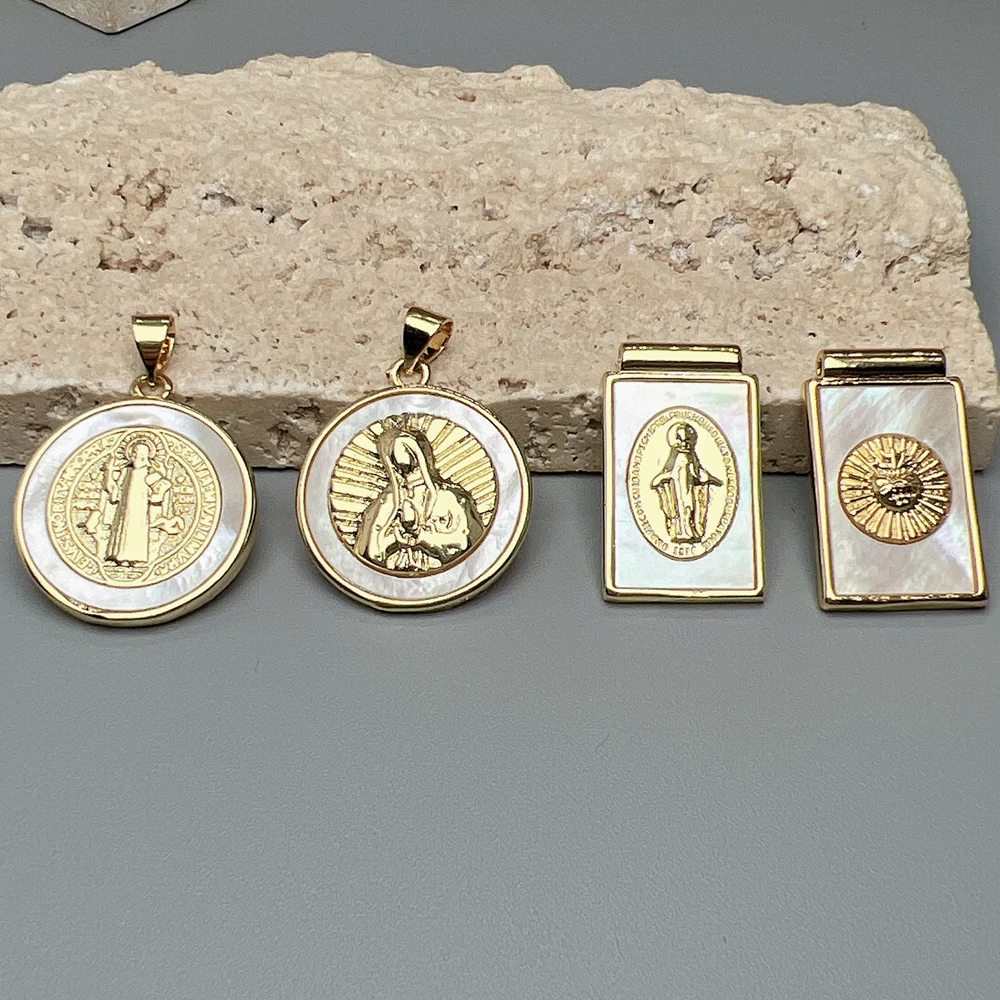 Fashion Natural Sea Shell Religious Pendants Jesus Virgin Mary Charms For Jewelry Making Women Necklace Bracelet