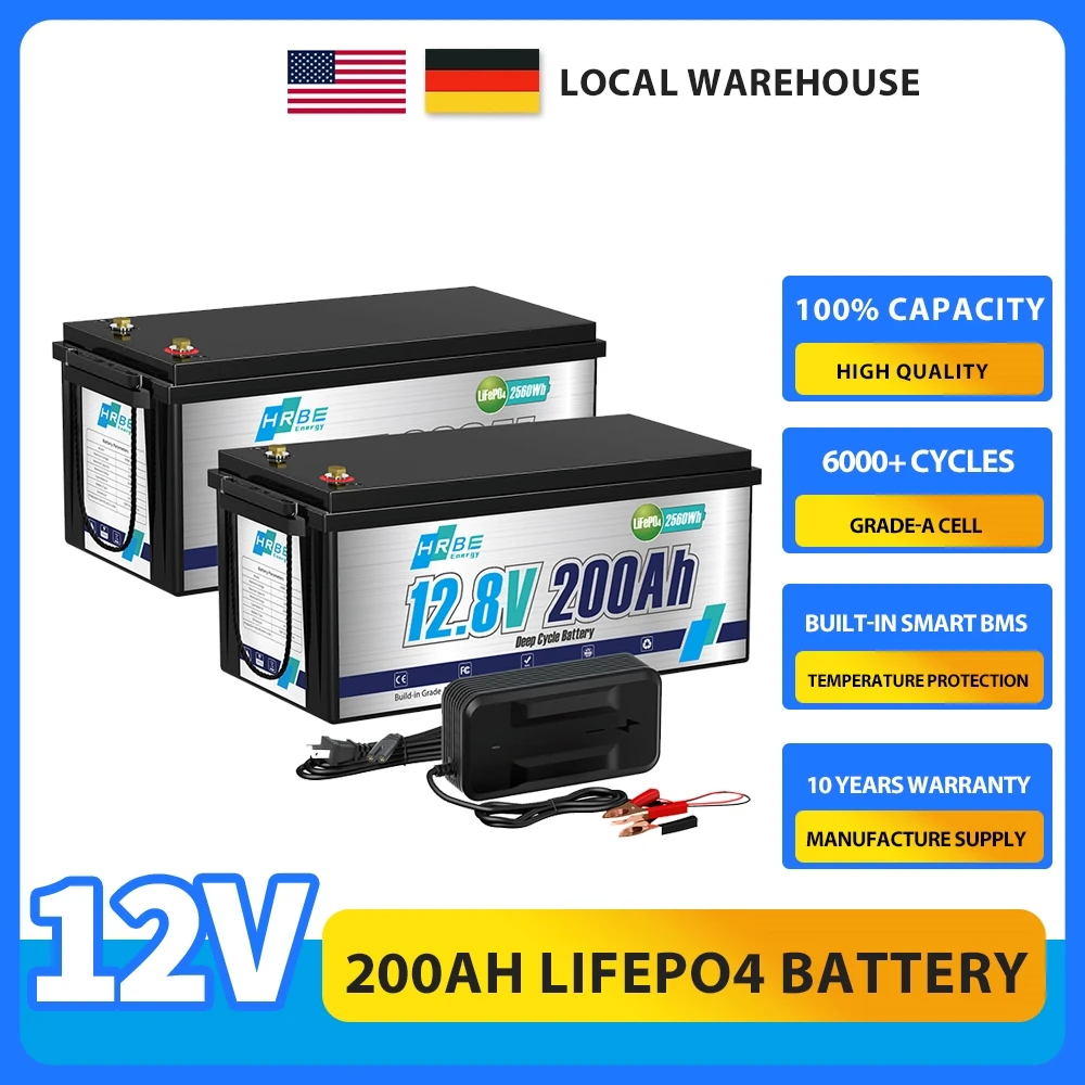 

12V 200AH LiFePO4 Lithium Battery,Perfect for RV,Solar System,Marine,2560Wh 6000+ Deep Cycles,Built in BMS with 10 Yrs Lifespan