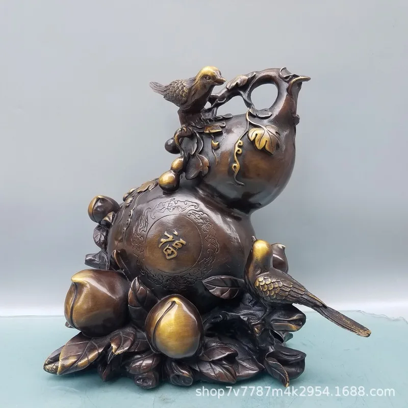 Brass Craft: Fortune and Longevity Double Happiness Gourd - Decorative Ornament for Home Living Room