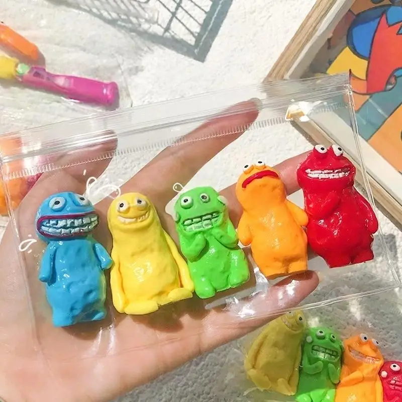 Set of 5 Squishable Clay Man Monsters: Stress-Reducing Decompression Musical Toys for Light-Hearted Fun