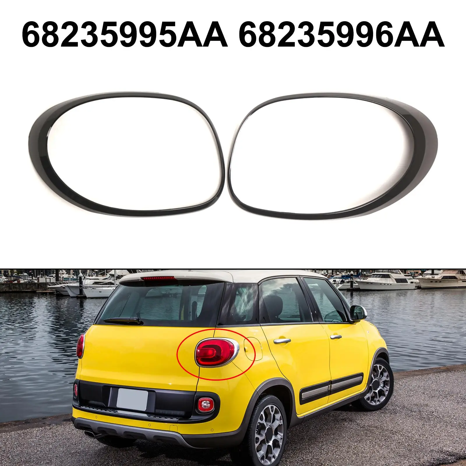 

1 пара декоративных накладок на задние фонари для FIAT 500L 2014-2020, 68235995AA, 68235996AA, черные, из АБС-пластика, внешние аксессуары для задней части автомобиля