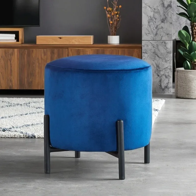 Luxury Upholstered Tufted Round Velvet Stool Footrest  with Metal Legs Living Room Shoe Changing Stool Space Saving Furniture