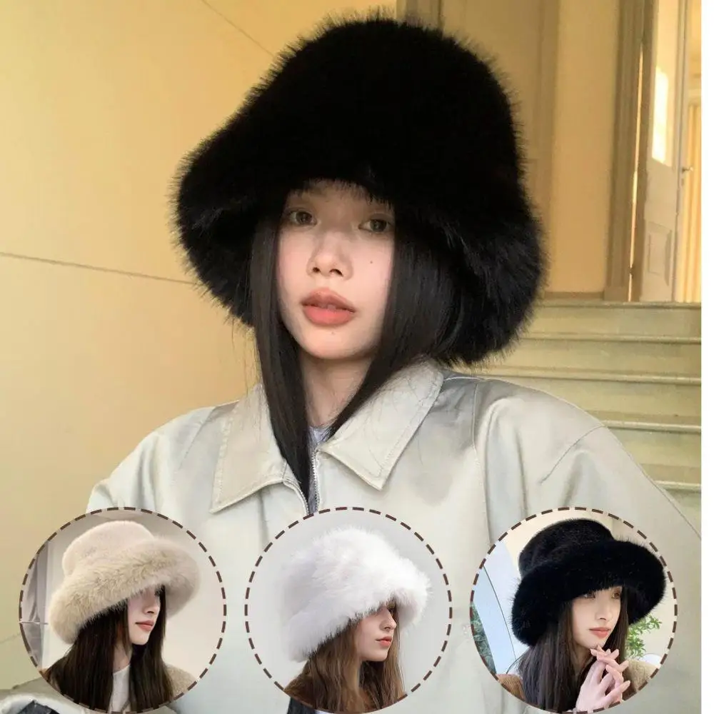 Chapeau seau en fourrure moelleuse pour femmes, chapeau de pêcheur doux et moelleux, Protection des oreilles épaisse, chapeau d'hiver pour femmes, casquette Panama pour journée froide et enneigée