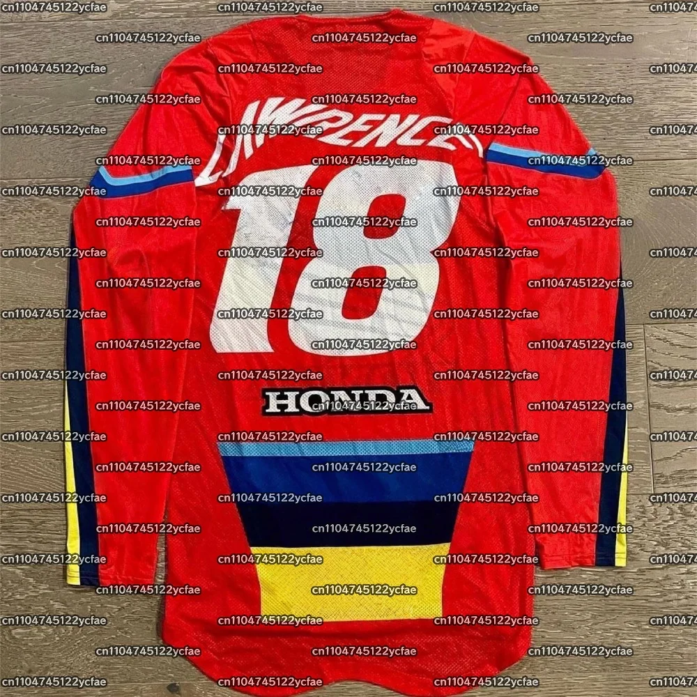 

HONDA Jett Lawrence # 18. Классические мужские дышащие, быстросохнущие, модные, повседневные, спортивные, красные, с длинным рукавом в стиле ретро