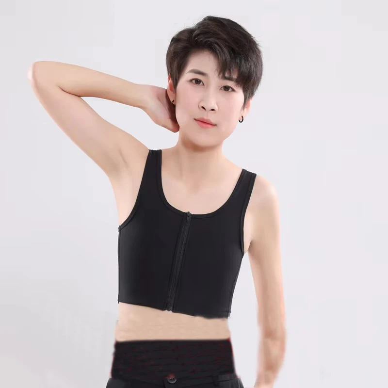 Chest Breast Binder Trans Crop Top Bandage Front Zipper Flat Breast Mesh Back Corset Stretch Body Shaping Les Female Bra Tank