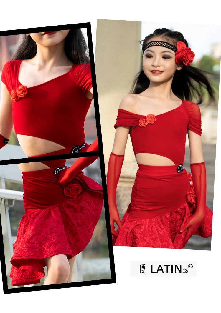Latin Skirt Ball Dance Competition Dress Stage Costume Dancewear Outfits Evening Girls Line Party Prom Sports Clothes Customized
