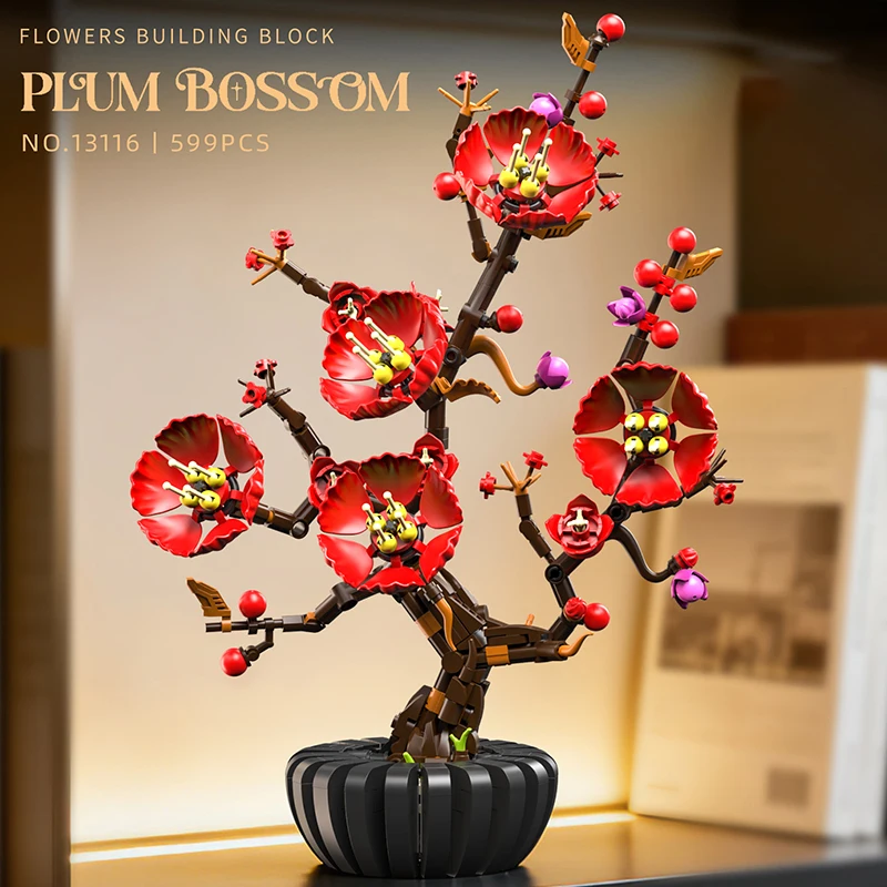 

13116 Креативный набор строительных блоков «Цветущая слива в горшке» для домашнего декора, развивающая сборная игрушка, подарок на день рождения